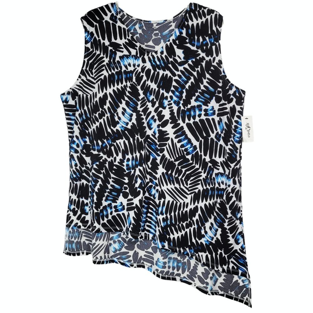 East 5th NWT XXL Top Hi-Low Asymmetrical Hem Sleeveless Round Neck Blue Black